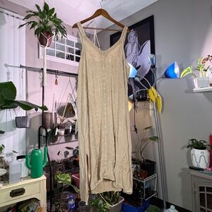 Cute Options Beige Embroidered Boho Midi Dress 1X Sleeveless‎ Rayon Cottagecore